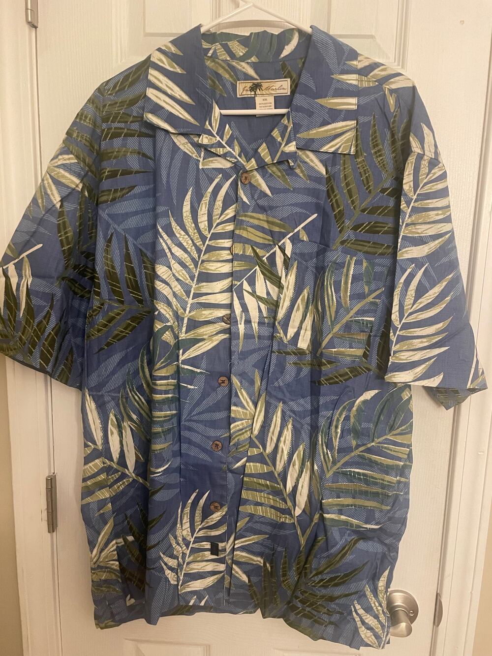 Joe Marlin Shirt Mens Blue Hawaiian Tropical Cotton Blend, Wooden Buttons, A33